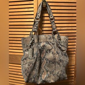 B. Makowsky Black & Taupe Genuine Snakeskin Shoulder Tote Bag